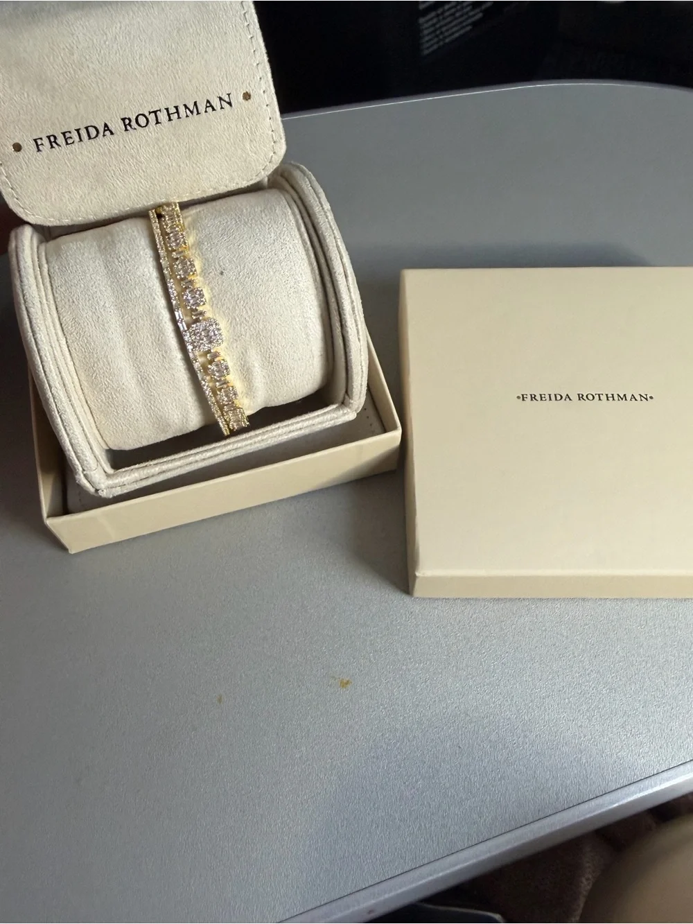 Freida Rothman Gold Crystal Tennis Bracelet new